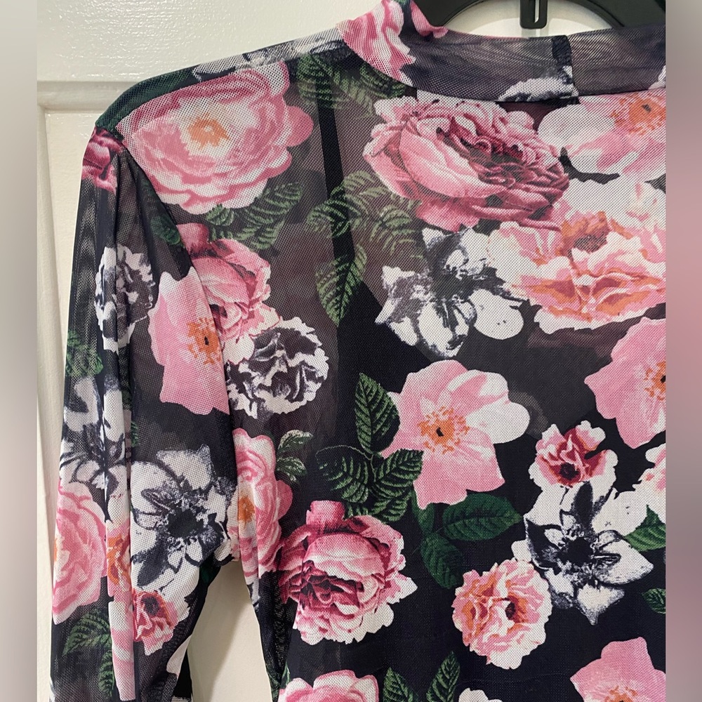Planet Gold Kim K inspired floral overlay sheer sexy midi long dress L